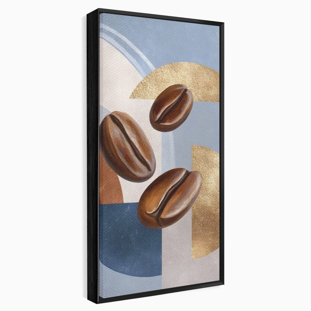 Tablou canvas cu tablou canvas cu boabe de cafea, in rama de aluminiu negru